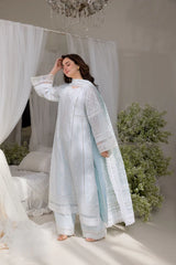 BrandsInn-3PC LAWN LASERCUTWORK EMBROIDERED SHIRT WITH CHIFFON PRINT EMBROIDERED DUPATTA AND TROUSER-BI-4774