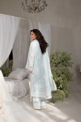 BrandsInn-3PC LAWN LASERCUTWORK EMBROIDERED SHIRT WITH CHIFFON PRINT EMBROIDERED DUPATTA AND TROUSER-BI-4774