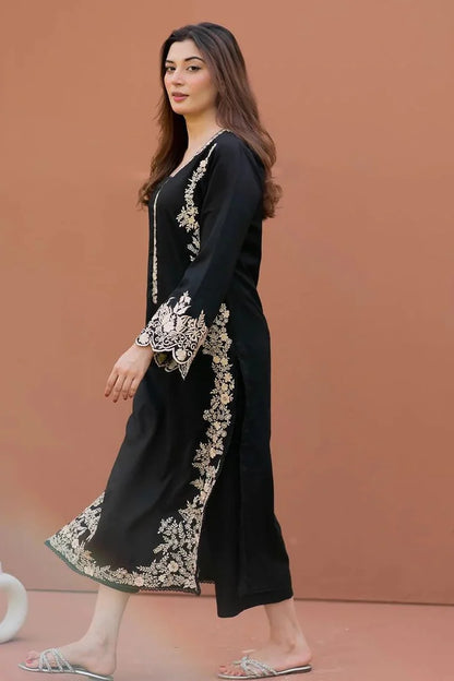 BrandsInn-2PC DHANAK EMBROIDERED SHIRT WITH DHANAK EMBROIDERED SLEEVES-BI-118
