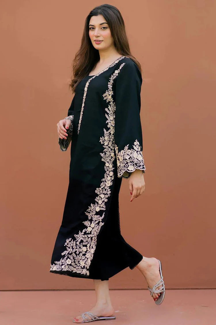 BrandsInn-2PC DHANAK EMBROIDERED SHIRT WITH DHANAK EMBROIDERED SLEEVES-BI-118