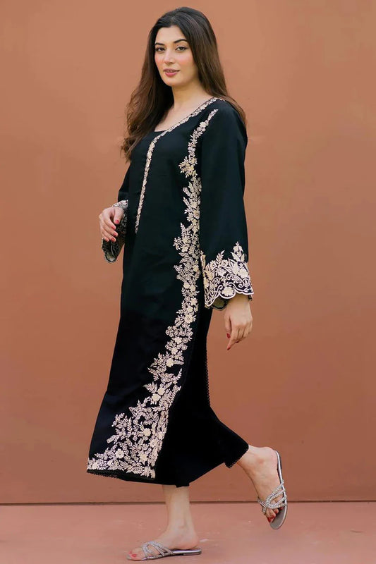 BrandsInn-2PC DHANAK EMBROIDERED SHIRT WITH DHANAK EMBROIDERED SLEEVES-BI-118