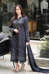 BrandsInn-3PC DHANAK EMBROIDERED SHIRT WITH DHANAK EMBROIDERED SHAWL & TROUSER-BI-4172