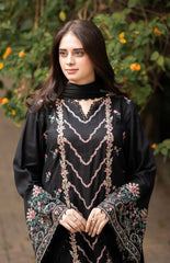 BrandsInn-3PC DHANAK EMBROIDERED SHIRT WITH DHANAK EMBROIDERED SHAWL & TROUSER-BI-4346