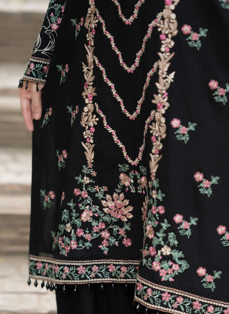 BrandsInn-3PC DHANAK EMBROIDERED SHIRT WITH DHANAK EMBROIDERED SHAWL & TROUSER-BI-4346