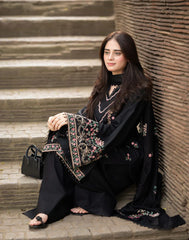 BrandsInn-3PC DHANAK EMBROIDERED SHIRT WITH DHANAK EMBROIDERED SHAWL & TROUSER-BI-4346