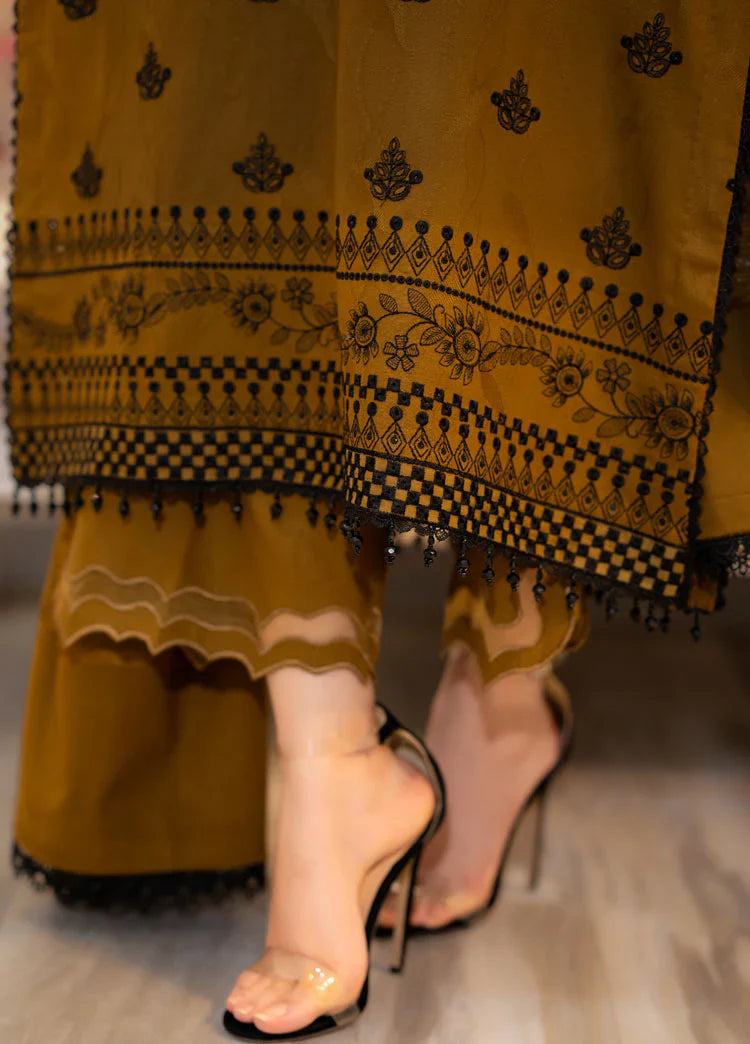 BrandsInn-3PC DHANAK EMBROIDERED SHIRT WITH DHANAK EMBROIDERED SHAWL & EMB TROUSER-BI-4066