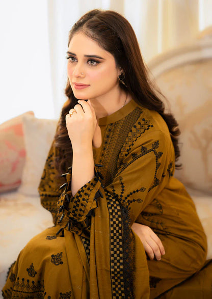 BrandsInn-3PC DHANAK EMBROIDERED SHIRT WITH DHANAK EMBROIDERED SHAWL & EMB TROUSER-BI-4066
