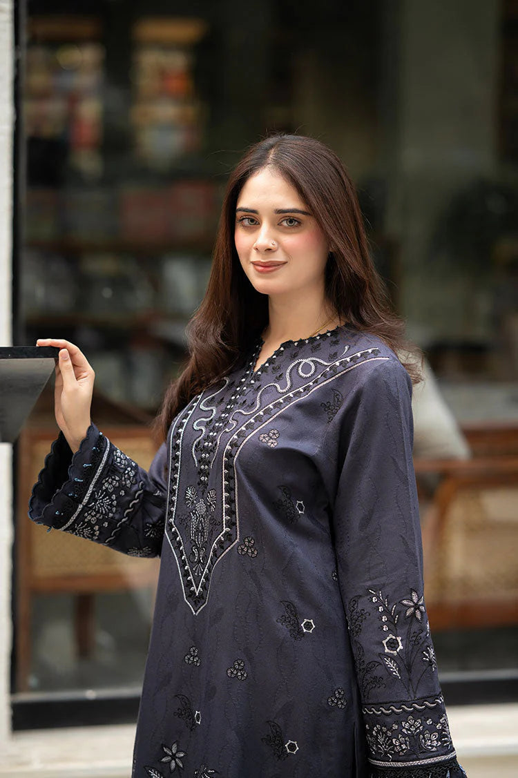 BrandsInn-3PC DHANAK EMBROIDERED SHIRT WITH DHANAK EMBROIDERED SHAWL & TROUSER-BI-4172