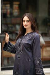 BrandsInn-3PC DHANAK EMBROIDERED SHIRT WITH DHANAK EMBROIDERED SHAWL & TROUSER-BI-4172
