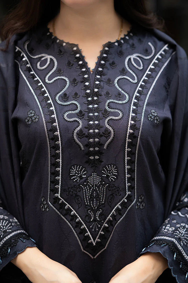 BrandsInn-3PC DHANAK EMBROIDERED SHIRT WITH DHANAK EMBROIDERED SHAWL & TROUSER-BI-4172