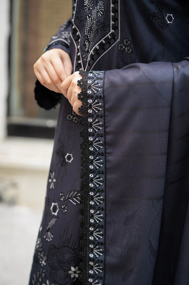 BrandsInn-3PC DHANAK EMBROIDERED SHIRT WITH DHANAK EMBROIDERED SHAWL & TROUSER-BI-4172