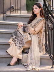 BrandsInn-3PC DHANAK EMBROIDERED SHIRT WITH CHIFFON EMBROIDERED DUPATTA AND TROUSER-BIC-4003
