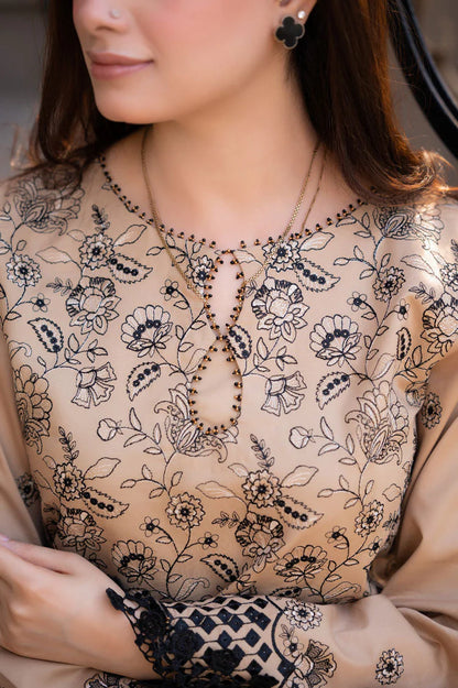 BrandsInn-3PC DHANAK EMBROIDERED SHIRT WITH CHIFFON EMBROIDERED DUPATTA AND TROUSER-BIC-4003