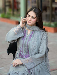 BrandsInn-3PC DHANAK EMBROIDERED SHIRT WITH DHANAK SHAWL AND TROUSER-BI-4137