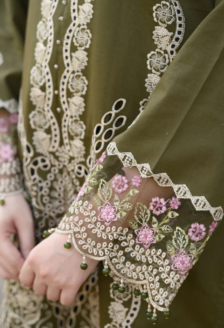 BrandsInn-3PC KARANDI EMBROIDERED SHIRT WITH KARANDI EMBROIDERED SHAWL & EMB TROUSER-BI-4298