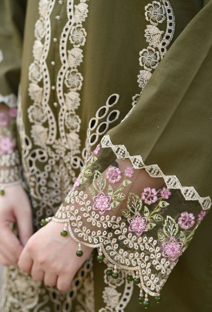 BrandsInn-3PC KARANDI EMBROIDERED SHIRT WITH KARANDI EMBROIDERED SHAWL & EMB TROUSER-BI-4298