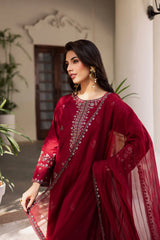 BrandsInn-3PC LAWN EMBROIDERED SHIRT WITH CHIFFON EMBROIDERED DUPATTA AND EMB TROUSER-BI-4732