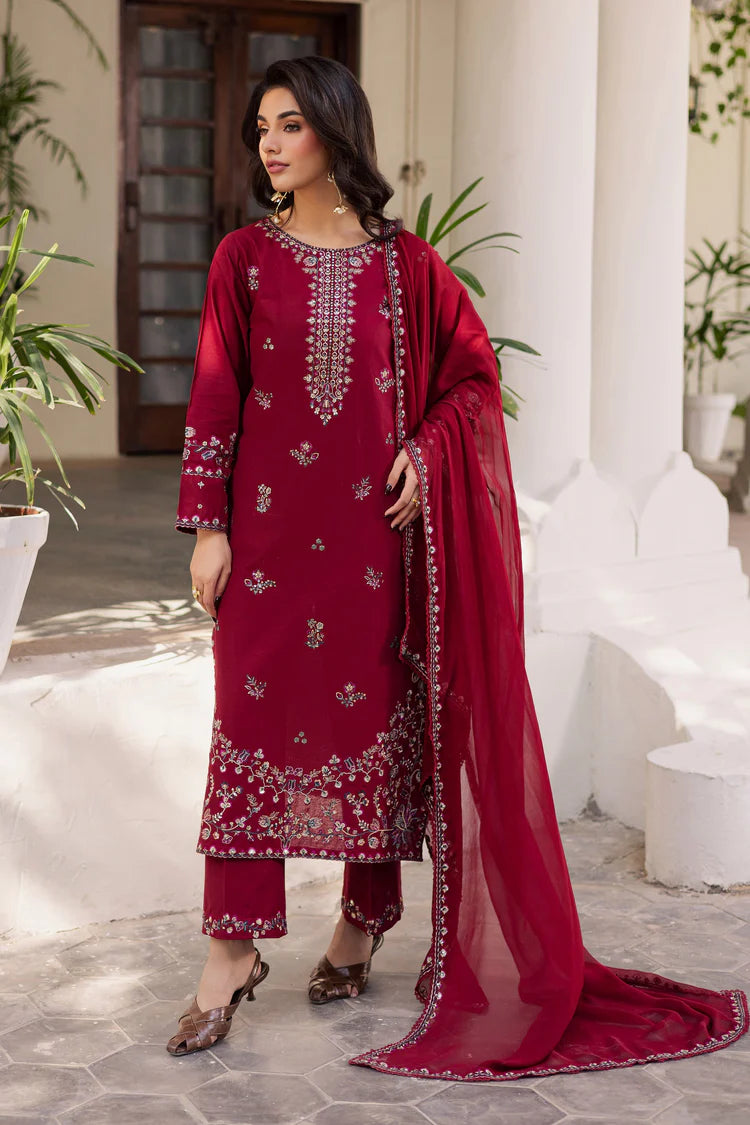 BrandsInn-3PC LAWN EMBROIDERED SHIRT WITH CHIFFON EMBROIDERED DUPATTA AND EMB TROUSER-BI-4732