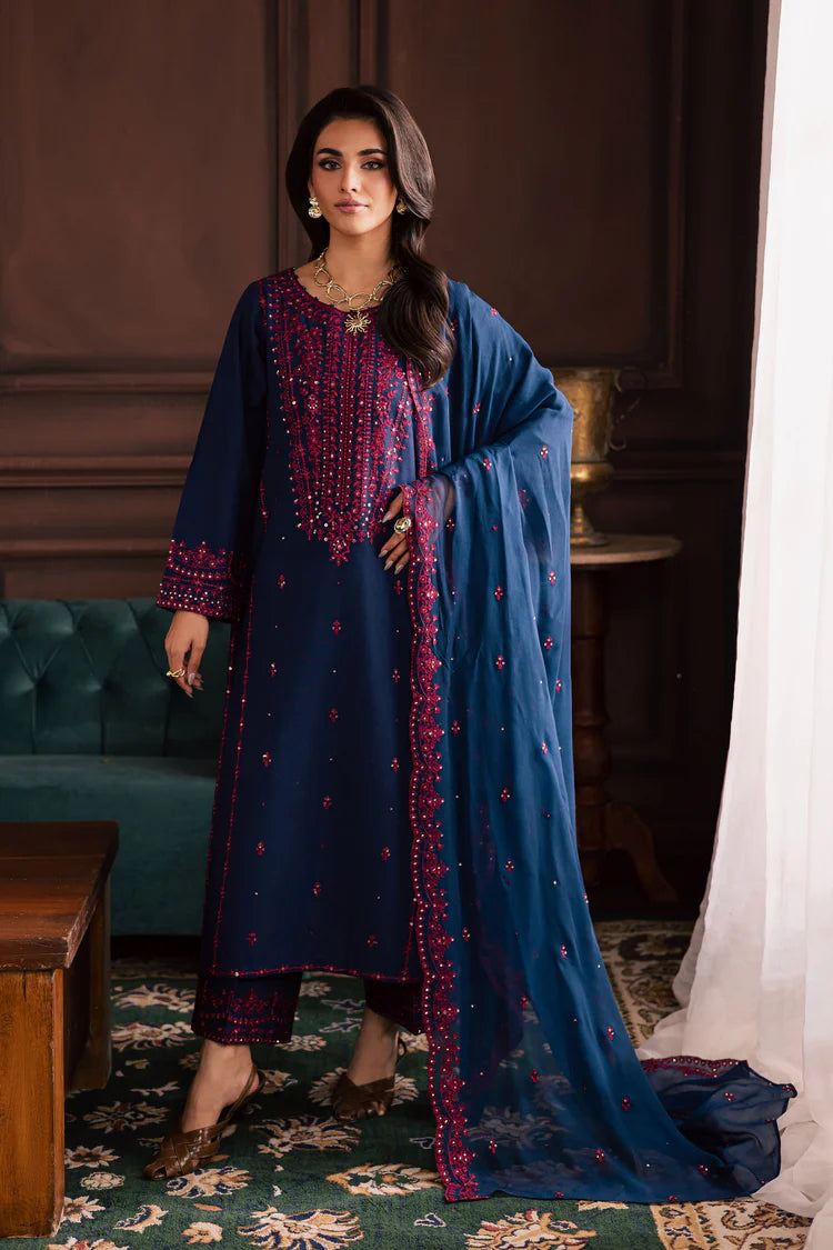 BrandsInn-3PC LAWN SEQUIN EMBROIDERED SHIRT WITH CHIFFON EMBROIDERED DUPATTA AND TROUSER-BI-4878