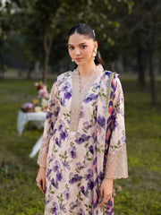 BrandsInn-3PC LAWN PRINTED EMB SHIRT WITH SILK PRINTED DUPATTA AND PRINTED TROUSER-BI-045