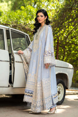BrandsInn-3PC LAWN EMBROIDERED SHIRT WITH ORGANZA EMBROIDERED DUPATTA AND TROUSER -BI-4710
