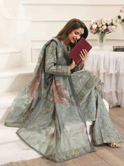 BrandsInn-3PC LAWN PRINTED EMBROIDERED SHIRT WITH SILK PRINTED DUPATTA AND PRINTED TROUSER-BI-008