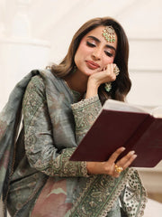 BrandsInn-3PC LAWN PRINTED EMBROIDERED SHIRT WITH SILK PRINTED DUPATTA AND PRINTED TROUSER-BI-008