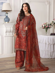 BrandsInn-3PC LAWN PRINTED EMBROIDERED SHIRT WITH SILK PRINTED DUPATTA AND PRINTED EMB TROUSER-BI-007