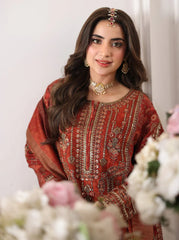 BrandsInn-3PC LAWN PRINTED EMBROIDERED SHIRT WITH SILK PRINTED DUPATTA AND PRINTED EMB TROUSER-BI-007