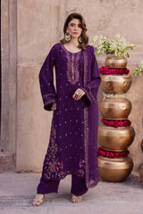 BrandsInn-3PIECE LAWN SEQUIN EMBROIDERED SHIRT WITH CHIFFON EMBROIDERED DUPATTA AND TROUSER-BI-4859