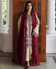 BrandsInn-3PC DHANAK EMBROIDERED SHIRT WITH DHANAK EMBROIDERED SHAWL AND EMB TROUSER -BI-5169