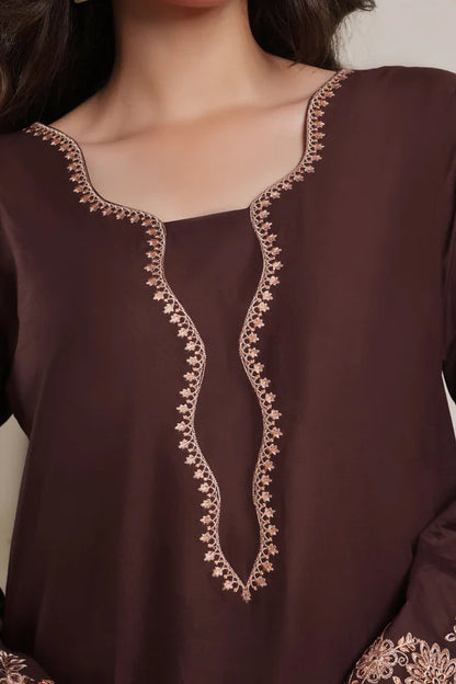 BrandsInn-3PC DHANAK EMBROIDERED SHIRT WITH COURTRAI PRINTED SHAWL AND TROUSER-BI-4277