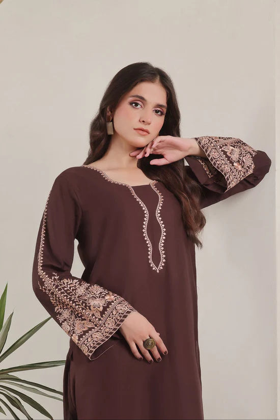 BrandsInn-3PC DHANAK EMBROIDERED SHIRT WITH COURTRAI PRINTED SHAWL AND TROUSER-BI-4277