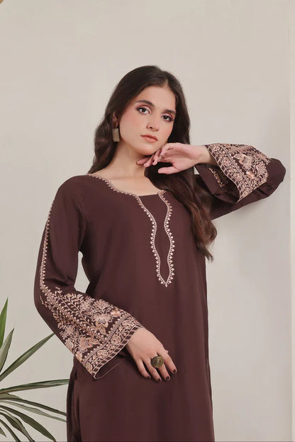BrandsInn-3PC DHANAK EMBROIDERED SHIRT WITH COURTRAI PRINTED SHAWL AND TROUSER-BI-4277