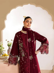 BrandsInn-3PC DHANAK EMBROIDERED SHIRT WITH DHANAK EMBROIDERED SHAWL AND TROUSER-BI-5277