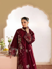 BrandsInn-3PC DHANAK EMBROIDERED SHIRT WITH DHANAK EMBROIDERED SHAWL AND TROUSER-BI-5277