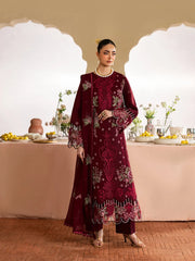 BrandsInn-3PC DHANAK EMBROIDERED SHIRT WITH DHANAK EMBROIDERED SHAWL AND TROUSER-BI-5277