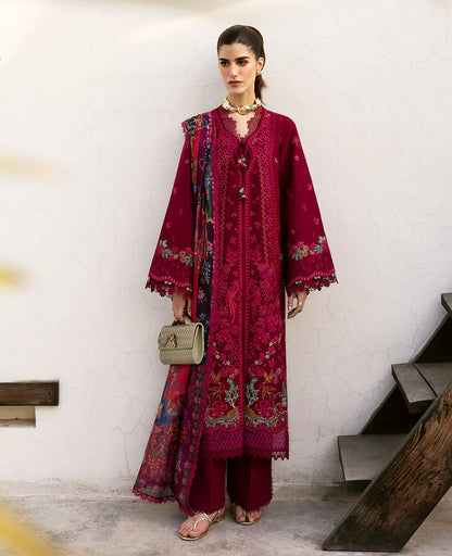 BrandsInn-3PC DHANAK EMBROIDERED SHIRT WITH COURTRAI PRINTED SHAWL & DHANAK TOUSER-BI-4278