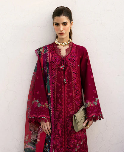 BrandsInn-3PC DHANAK EMBROIDERED SHIRT WITH COURTRAI PRINTED SHAWL & DHANAK TOUSER-BI-4278