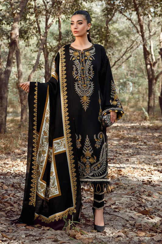 BrandsInn-3PC KHADDAR EMBROIDERED SHIRT WITH COURTRAI PRINTED SHAWL & TROUSER-BI-307