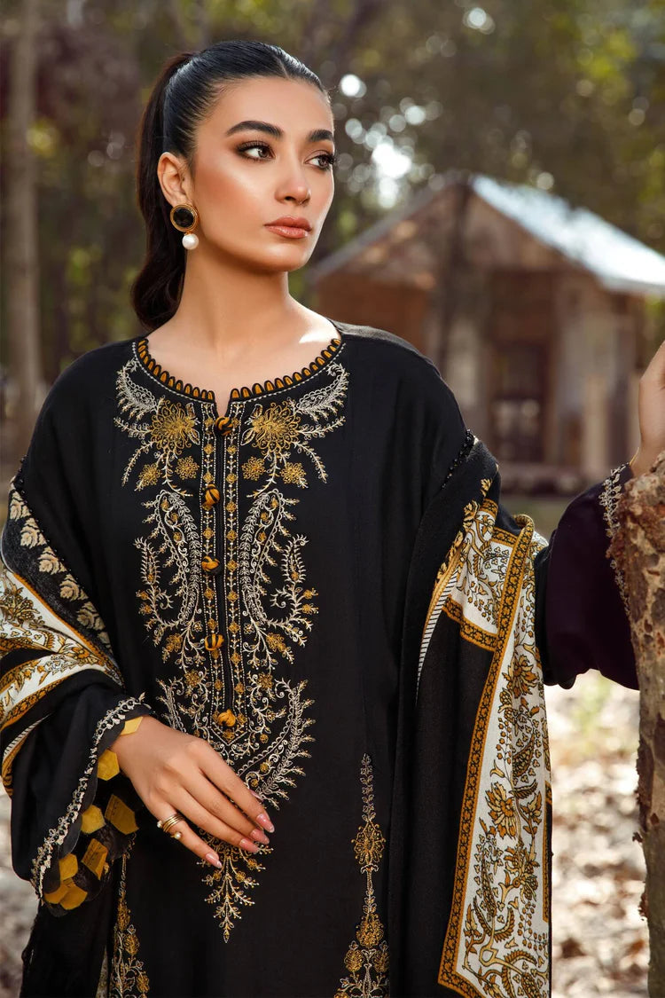 BrandsInn-3PC KHADDAR EMBROIDERED SHIRT WITH COURTRAI PRINTED SHAWL & TROUSER-BI-307
