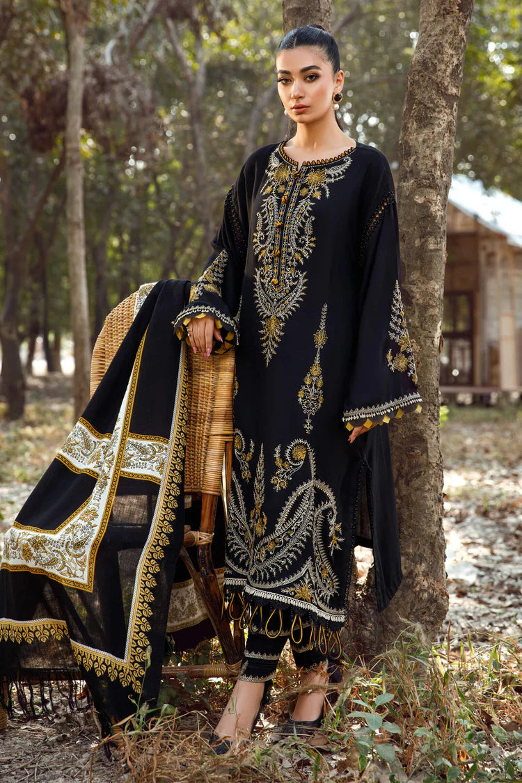 BrandsInn-3PC KHADDAR EMBROIDERED SHIRT WITH COURTRAI PRINTED SHAWL & TROUSER-BI-307