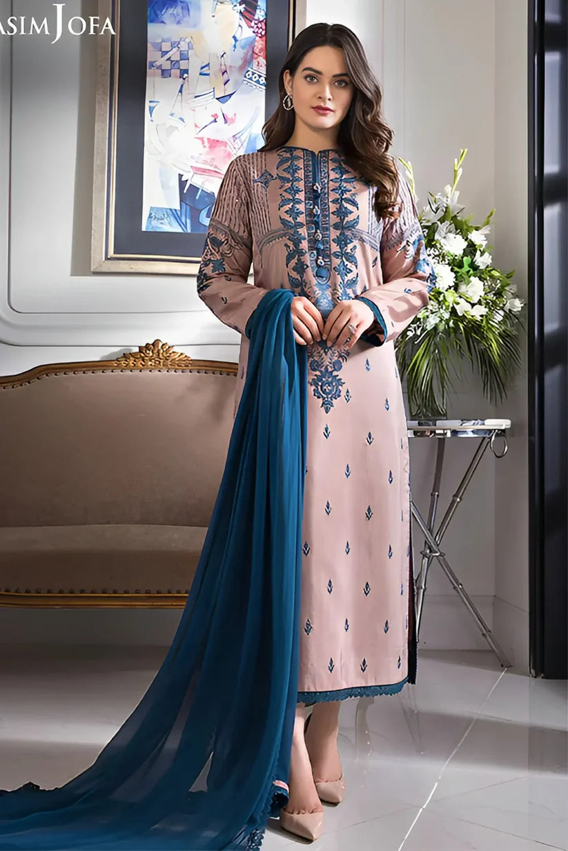 BrandsInn-3PC DHANAK EMBROIDERED SHIRT WITH BAMBER CHIFFON DUPATTA-BI-1462
