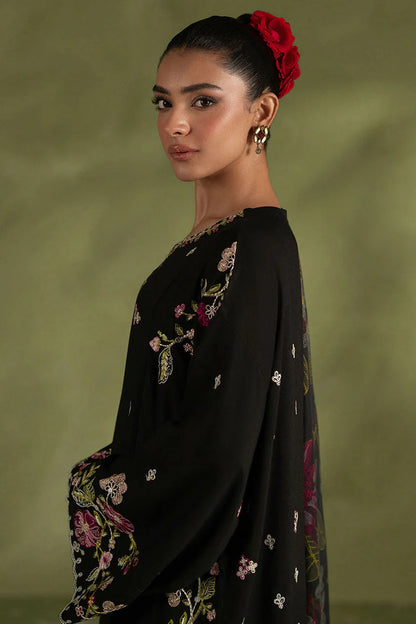 BrandsInn-3PC DHANAK EMBROIDERED SHIRT WITH COURTRAI PRINTED SHAWL AND TROUSER BI-4276