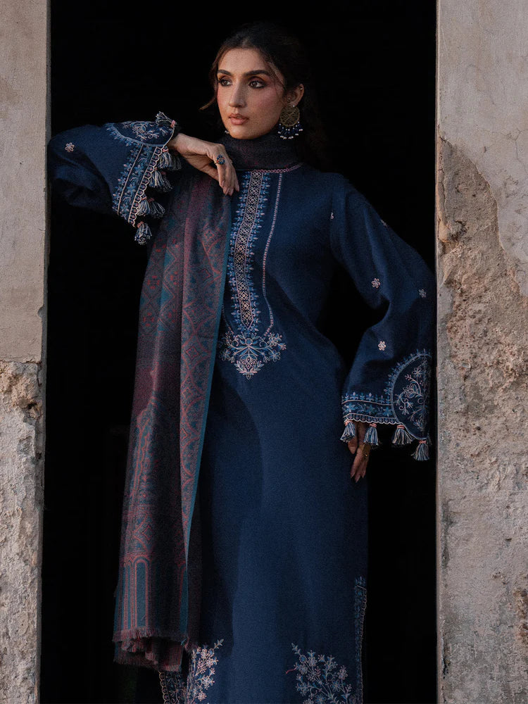 BrandsInn-3PC DHANAK EMBROIDERED SHIRT WITH COURTRAI PRINTED SHAWL & TROUSER-BI-4350