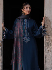 BrandsInn-3PC DHANAK EMBROIDERED SHIRT WITH COURTRAI PRINTED SHAWL & TROUSER-BI-4350