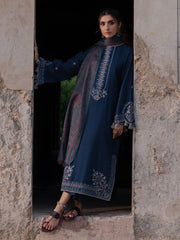 BrandsInn-3PC DHANAK EMBROIDERED SHIRT WITH COURTRAI PRINTED SHAWL & TROUSER-BI-4350