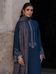 BrandsInn-3PC DHANAK EMBROIDERED SHIRT WITH COURTRAI PRINTED SHAWL & TROUSER-BI-4350