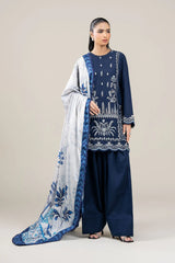 BrandsInn-3PC DHANAK EMBROIDERED SHIRT WITH COUTRAI WOOL PRINTED SHAWL AND TROUSER-BI-4069