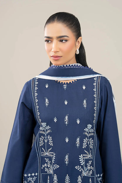 BrandsInn-3PC DHANAK EMBROIDERED SHIRT WITH COUTRAI WOOL PRINTED SHAWL AND TROUSER-BI-4069
